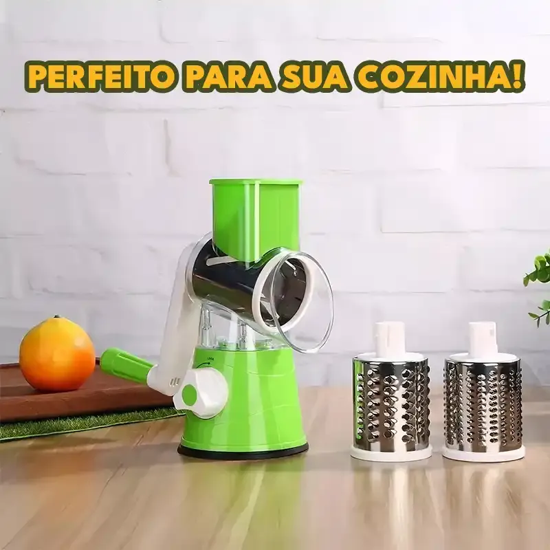Ralador 3 em 1 e seus acessórios sobre a bancada da cozinha